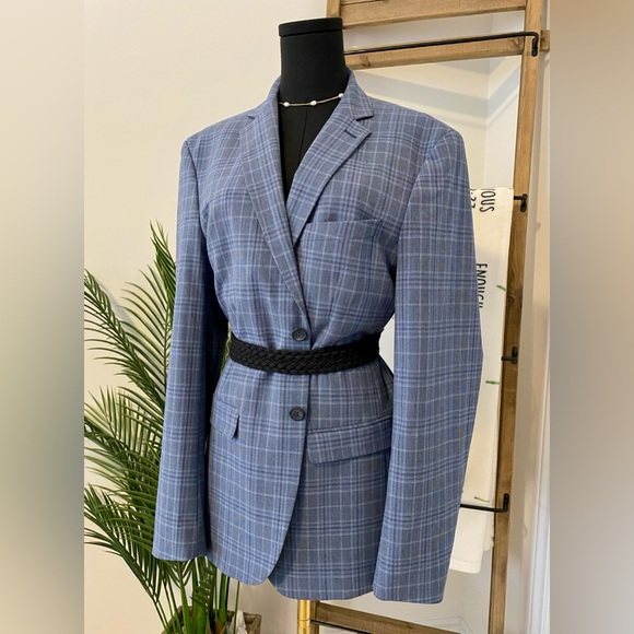 Selected Blue Plaid Blazer For Men/Women, Size 40R Slim Fit - Picture 3 of 16